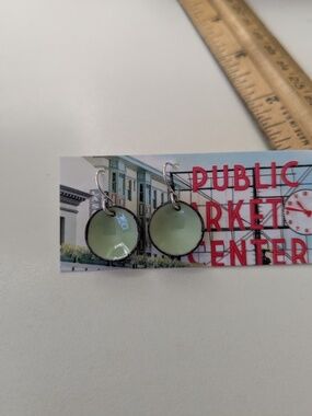 Small Sage Green Concave Enamel Earrings